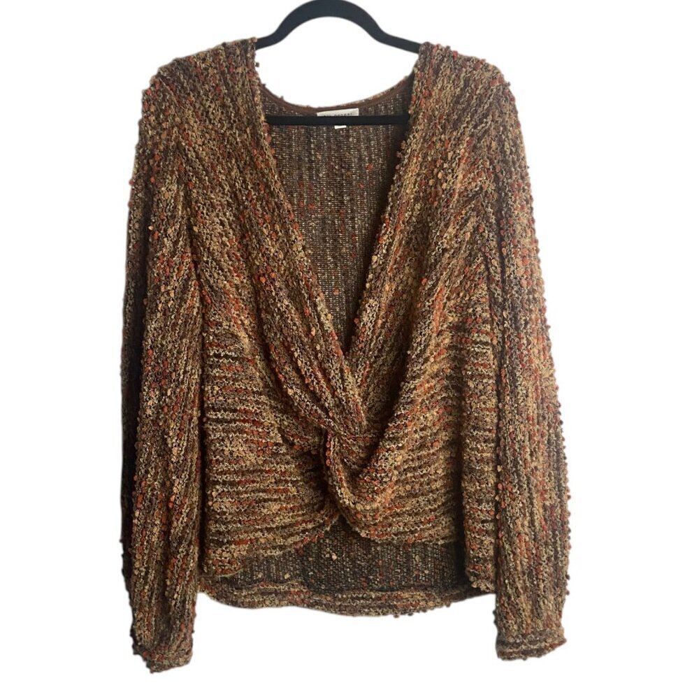 Blu Pepper Size Xl Nubby Surplice Twist Sweater Brown Chunky Knit Fall Cozy Boho - Picture 2 of 9